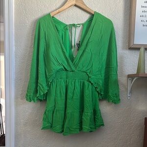 Forever 21 Green Flutter Sleeve Romper